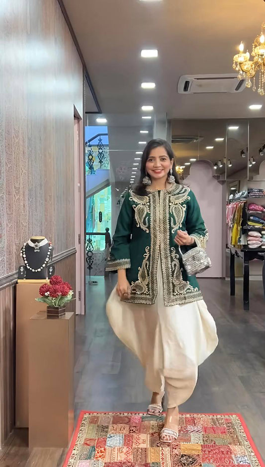 Amazing Heavy Sequence Work Green Color Dhoti Suit