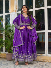 Wedding Wear Purple Color Sequence Work Long Gown Wedding Wear Purple Color Sequence Work Long Gown
