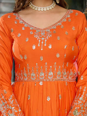 Wedding Wear Orange Color Sequence Work Long Gown Wedding Wear Orange Color Sequence Work Long Gown