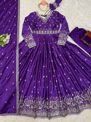 Wedding Wear Purple Color Sequence Work Long Gown Wedding Wear Purple Color Sequence Work Long Gown