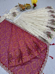 Multi Thread Work White Color Lehenga Choli With Pink Dupatta Multi Thread Work White Color Lehenga Choli With Pink Dupatta