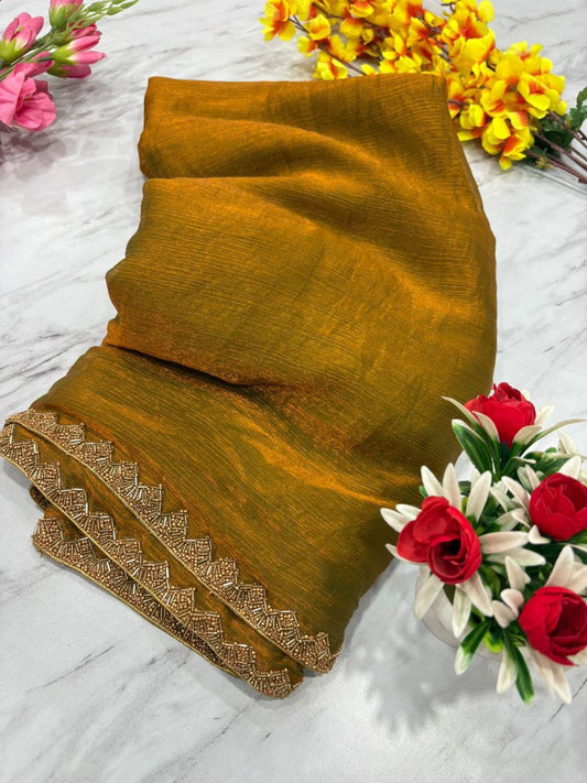 Awesome Fandy Crush Mustard Color saree