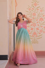 Double Shade Light Pink Color Gold Crush Gown Double Shade Light Pink Color Gold Crush Gown