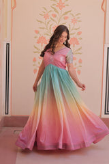 Double Shade Light Pink Color Gold Crush Gown Double Shade Light Pink Color Gold Crush Gown