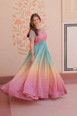 Double Shade Light Pink Color Gold Crush Gown Double Shade Light Pink Color Gold Crush Gown