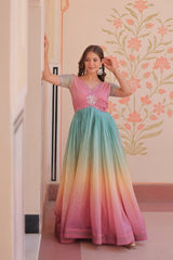 Double Shade Light Pink Color Gold Crush Gown Double Shade Light Pink Color Gold Crush Gown