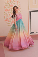 Double Shade Light Pink Color Gold Crush Gown Double Shade Light Pink Color Gold Crush Gown