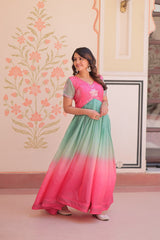 Double Shade Pink Color Gold Crush Gown Double Shade Pink Color Gold Crush Gown