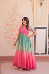 Double Shade Pink Color Gold Crush Gown Double Shade Pink Color Gold Crush Gown