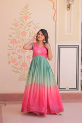 Double Shade Pink Color Gold Crush Gown Double Shade Pink Color Gold Crush Gown