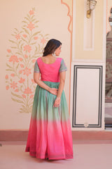 Double Shade Pink Color Gold Crush Gown Double Shade Pink Color Gold Crush Gown