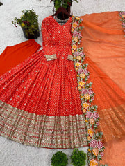 Wonderful Chinon Silk Orange Color Gown Wonderful Chinon Silk Orange Color Gown