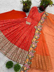 Wonderful Chinon Silk Orange Color Gown Wonderful Chinon Silk Orange Color Gown