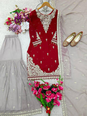 Wedding & Party Wear Embroidery Heavy Work Red Color Sharara Suit Wedding & Party Wear Embroidery Heavy Work Red Color Sharara Suit