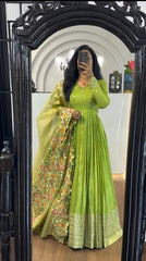 Wonderful Chinon Silk Green Color Gown Wonderful Chinon Silk Green Color Gown