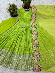 Wonderful Chinon Silk Green Color Gown Wonderful Chinon Silk Green Color Gown