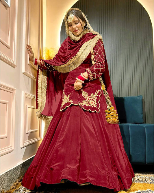 Designer Hand Work Red Color Top With Lehenga