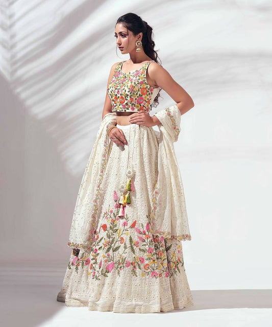 Marriage Special Flower Print Heavy Work White Color Lehenga Choli