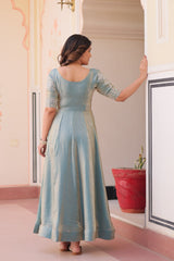 Flattering Embroidered Work Rama Color Gown Flattering Embroidered Work Rama Color Gown