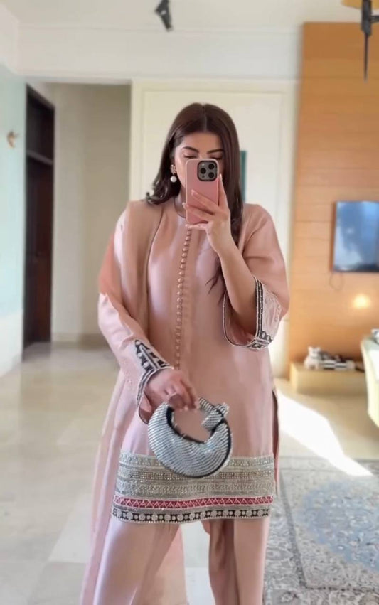 Fancy Embroidered Work Light Pink Color Palazzo Suit