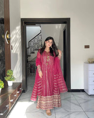 Shining Embroidery Work Pink Color Gown Shining Embroidery Work Pink Color Gown