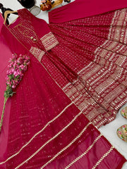 Shining Embroidery Work Pink Color Gown Shining Embroidery Work Pink Color Gown