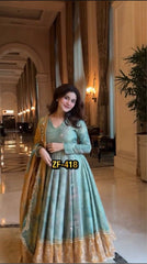 Exclusive Organza Silk Teal Green Color Gown Exclusive Organza Silk Teal Green Color Gown