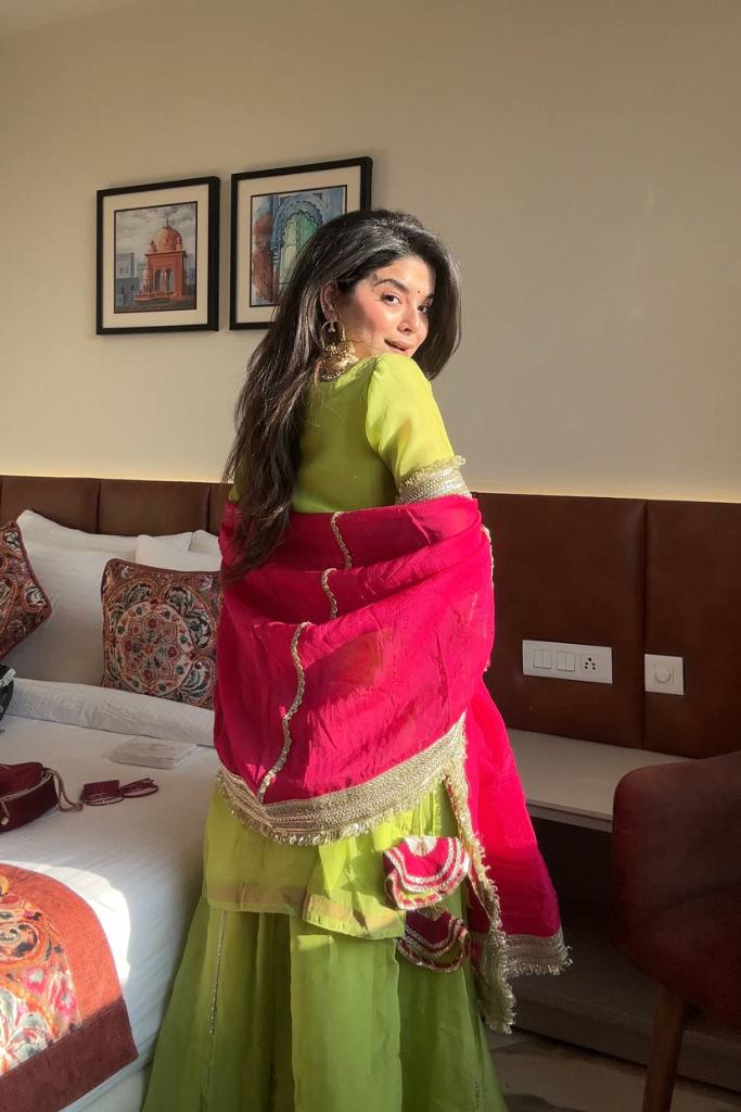Function Wear Embroidery Work Green Color Sharara Suit
