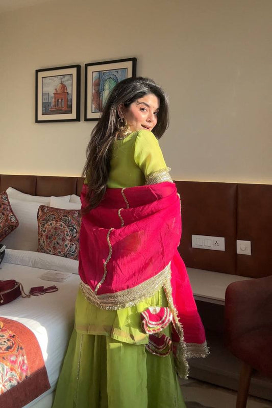 Function Wear Embroidery Work Green Color Sharara Suit