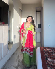Function Wear Embroidery Work Green Color Sharara Suit Function Wear Embroidery Work Green Color Sharara Suit