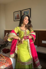 Function Wear Embroidery Work Green Color Sharara Suit Function Wear Embroidery Work Green Color Sharara Suit