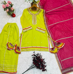 Function Wear Embroidery Work Green Color Sharara Suit Function Wear Embroidery Work Green Color Sharara Suit