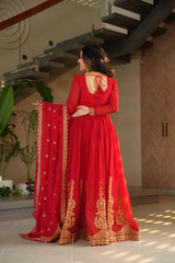 Traditional Wear Embroidered work Red Color Gown Traditional Wear Embroidered work Red Color Gown