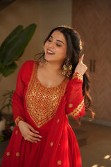 Traditional Wear Embroidered work Red Color Gown Traditional Wear Embroidered work Red Color Gown
