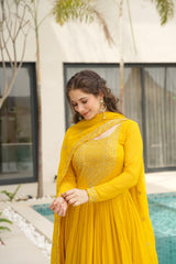 Traditional Wear Embroidered Work Yellow Color Gown Traditional Wear Embroidered Work Yellow Color Gown