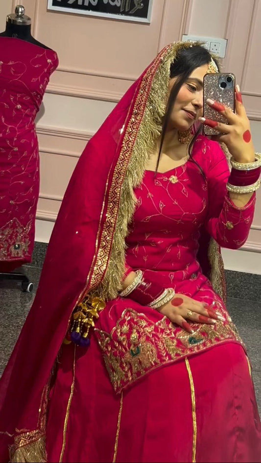 Glimmering Heavy Work Pink Color Top With Lehenga Choli