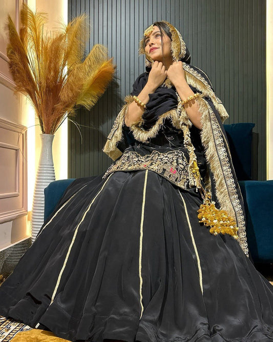 Glimmering Heavy Work Black Color Top With Lehenga Choli