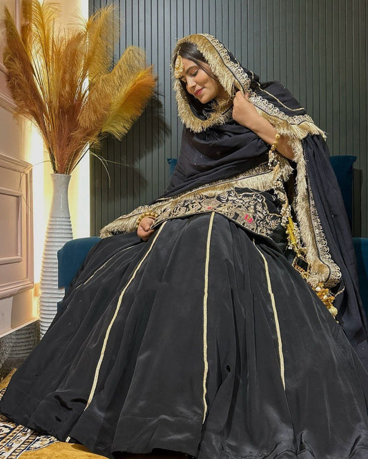 Glimmering Heavy Work Black Color Top With Lehenga Choli