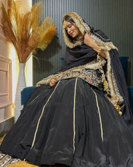 Glimmering Heavy Work Black Color Top With Lehenga Choli Glimmering Heavy Work Black Color Top With Lehenga Choli