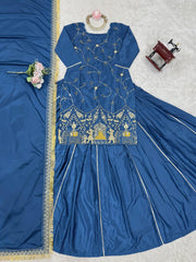 Glimmering Heavy Work Navy Blue Color Top With Lehenga Choli Glimmering Heavy Work Navy Blue Color Top With Lehenga Choli