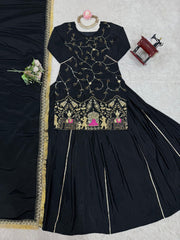 Glimmering Heavy Work Black Color Top With Lehenga Choli Glimmering Heavy Work Black Color Top With Lehenga Choli