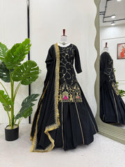 Glimmering Heavy Work Black Color Top With Lehenga Choli Glimmering Heavy Work Black Color Top With Lehenga Choli