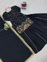 Glimmering Heavy Work Black Color Top With Lehenga Choli Glimmering Heavy Work Black Color Top With Lehenga Choli
