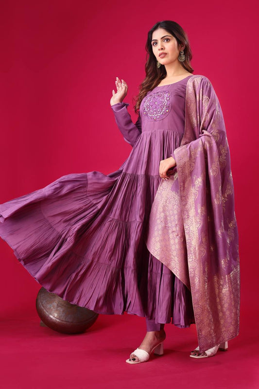 Stunning Roman Silk Lavender Color Gown