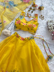 Function Wear Flower Printed Yellow Color Lehenga Choli Function Wear Flower Printed Yellow Color Lehenga Choli