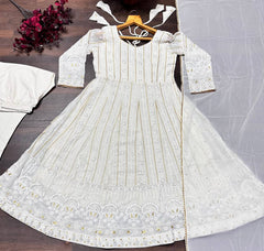 Attractive Embroidered Work White Color Anarkali Gown Attractive Embroidered Work White Color Anarkali Gown