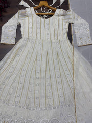 Attractive Embroidered Work White Color Anarkali Gown Attractive Embroidered Work White Color Anarkali Gown