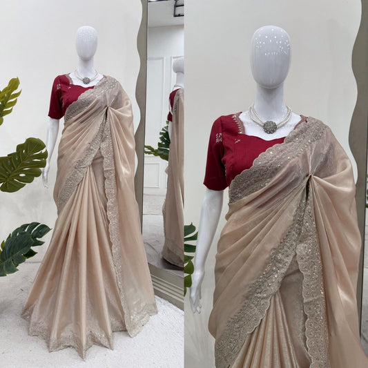 Glorious Sequence Work Off White Color Saree