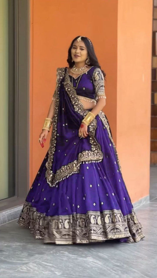 Bridal Wear Heavy Work Purple Color Lehenga Choli