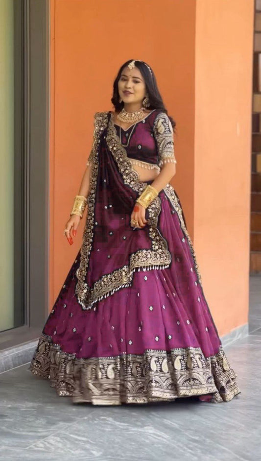 Bridal Wear Heavy Work Wine Color Lehenga Choli